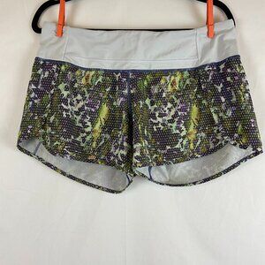 Lululemon Speed Short 8 Floral Sport White Purple Green Zipper Pocket